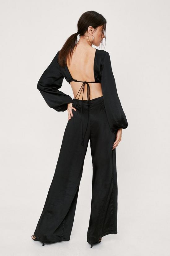 NastyGal Satin Cut Out Back Long Sleeve Jumpsuit 1