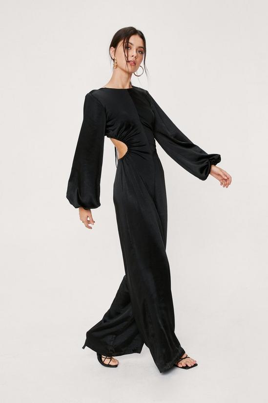 NastyGal Satin Cut Out Back Long Sleeve Jumpsuit 2