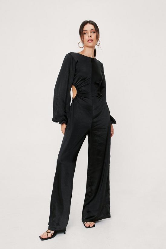 NastyGal Satin Cut Out Back Long Sleeve Jumpsuit 4