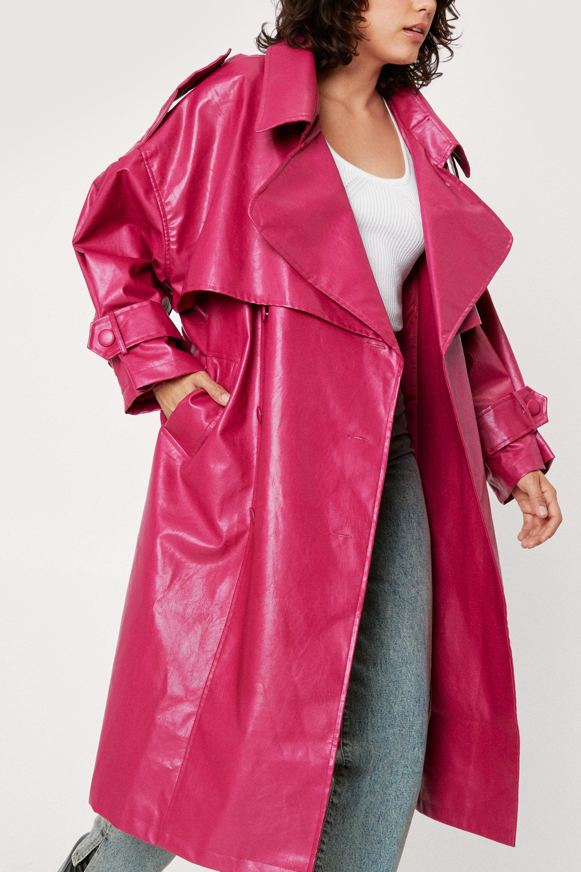 Faux Leather Oversized Trench Coat boohoo UK