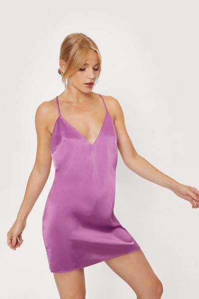 NastyGal purple Petite Plunge V Neck Satin Mini Dress