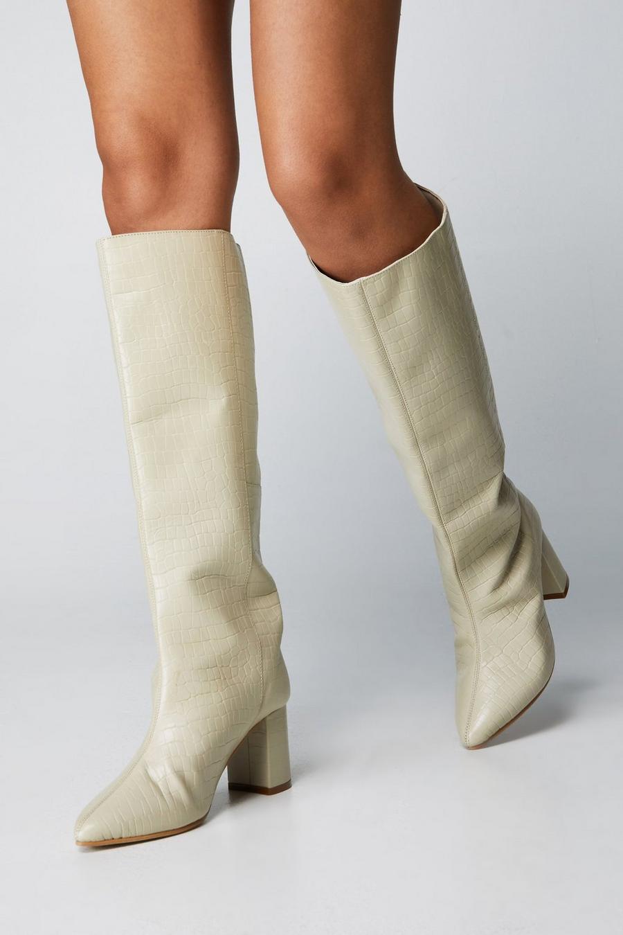 Beige Real Warmlined Pointed Knee High Boots