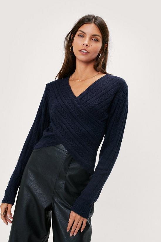 NastyGal Wrap Front Cable Knit Jumper 1