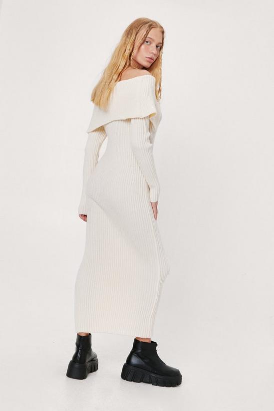 NastyGal Petite Bardot Fold Over Knitted Midi Dress 4