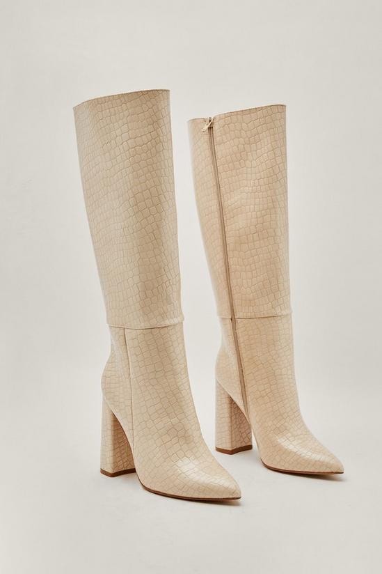 NastyGal Faux Leather Croc Knee High Pointed Boots 1