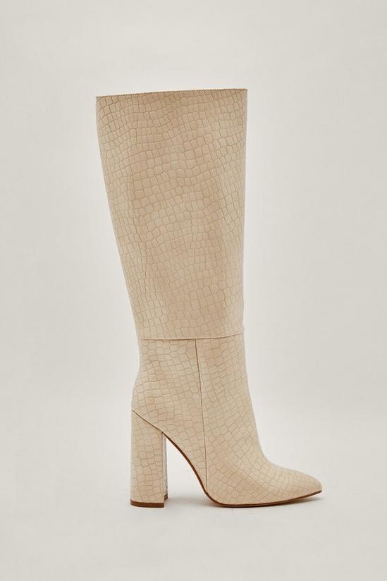 NastyGal Faux Leather Croc Knee High Pointed Boots 2