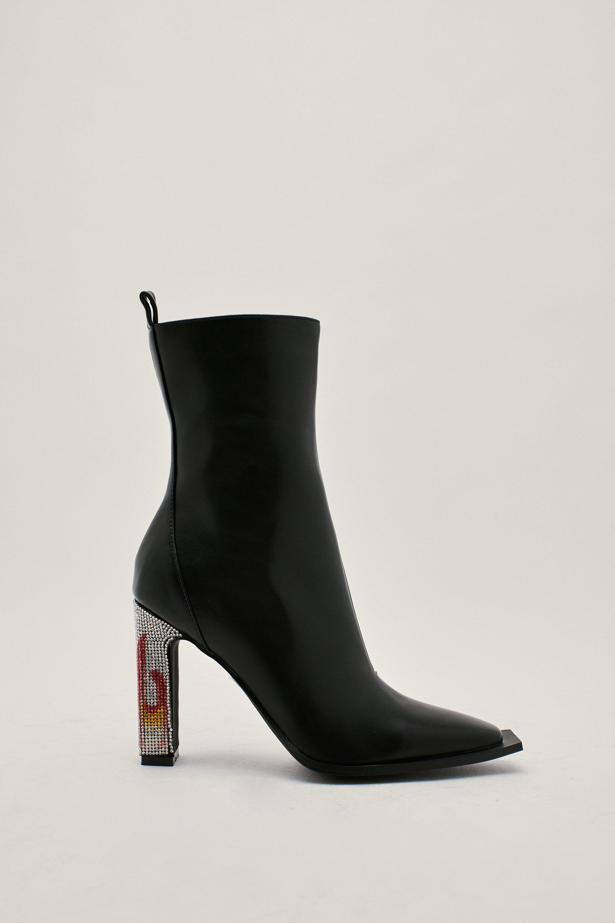 Black boots clearance with diamante heel