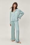 NastyGal Satin Long Ruffle Pyjama Trousers Set thumbnail 1