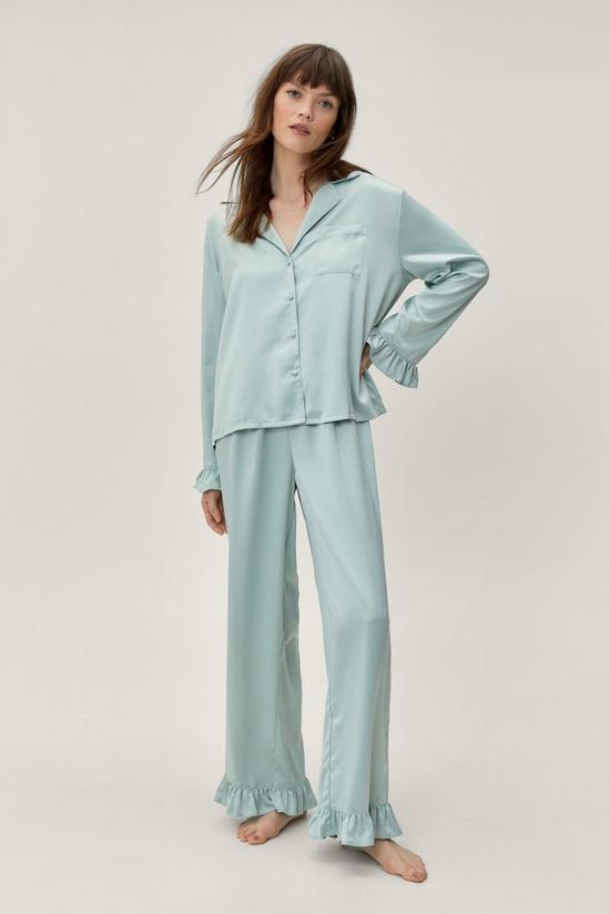 NastyGal Satin Long Ruffle Pyjama Trousers Set 1