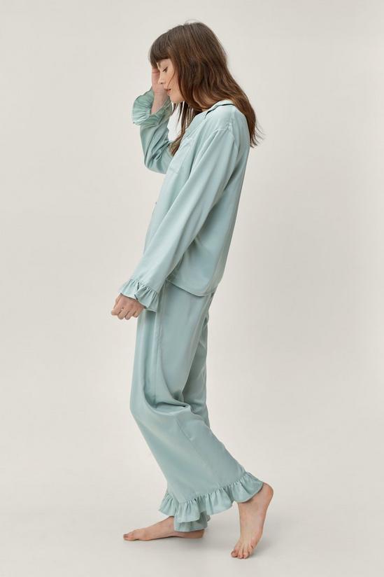 NastyGal Satin Long Ruffle Pyjama Trousers Set 3