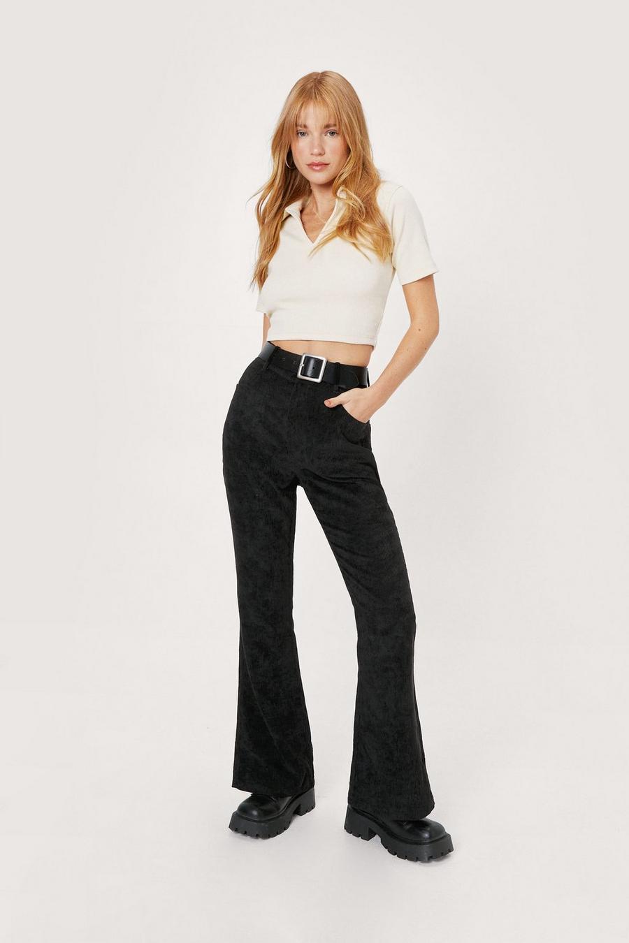 Women's Petite Corduroy High Waisted Flared Trousers