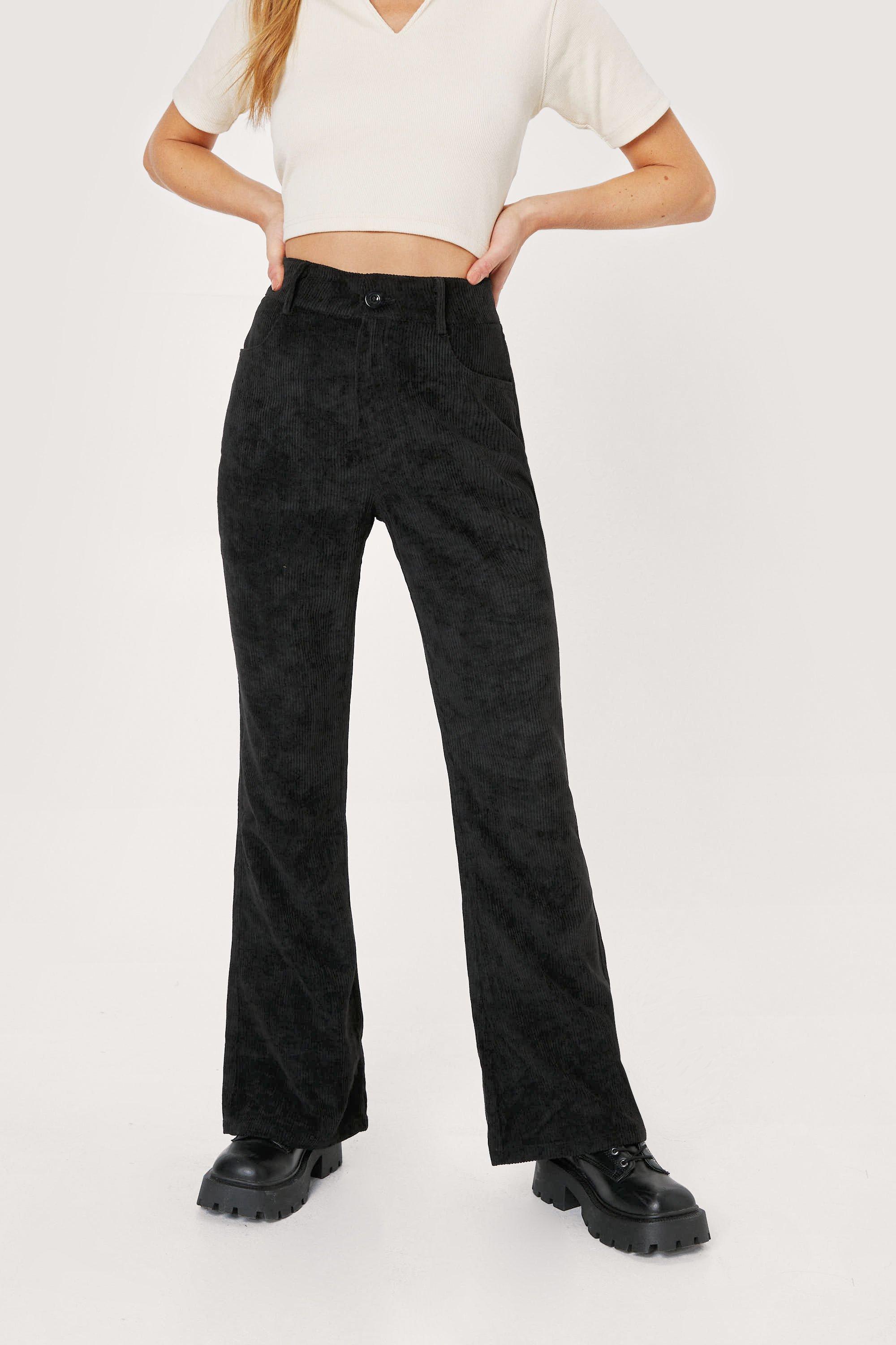 Women's Petite Corduroy High Waisted Flared Trousers