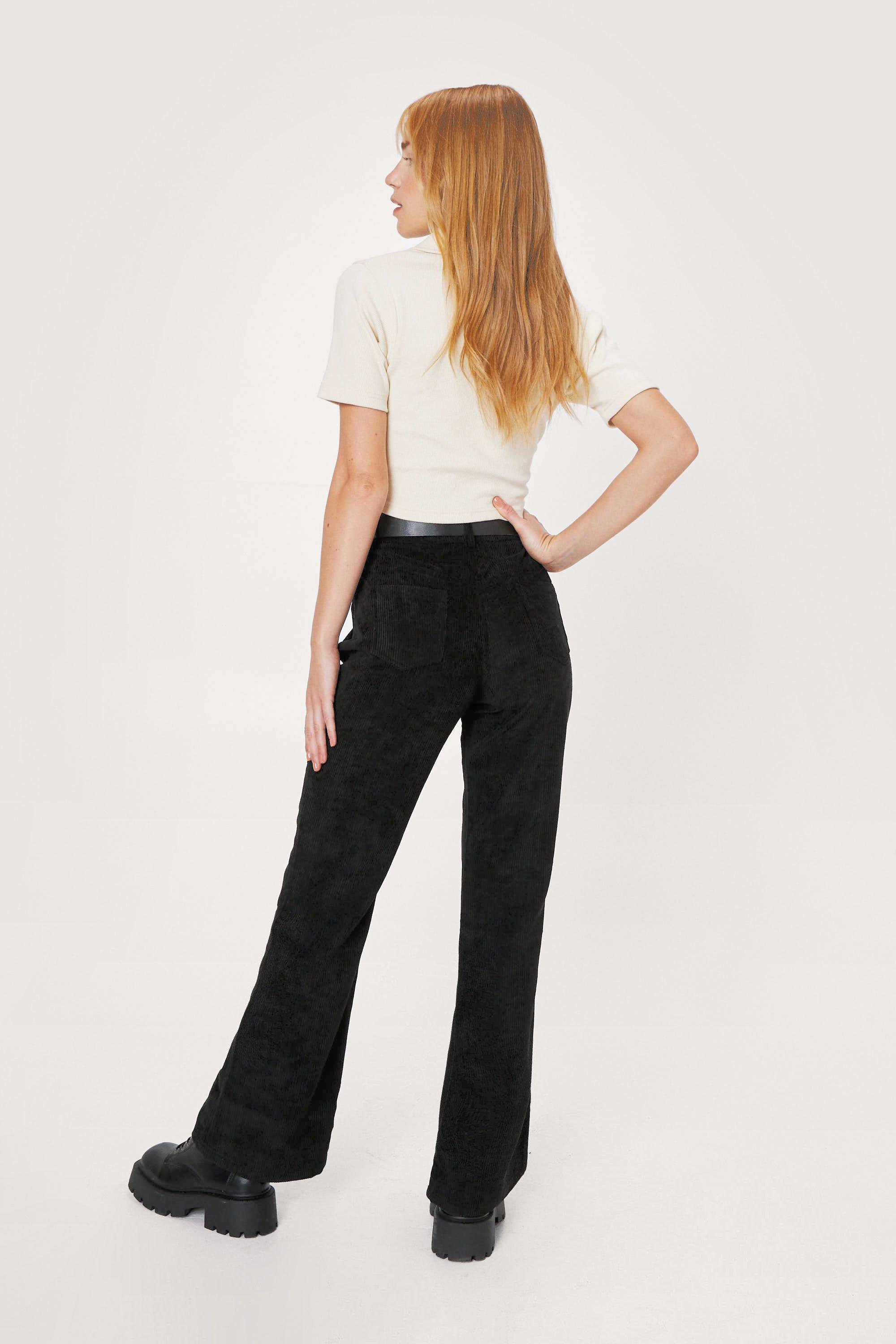 Women's Petite Corduroy High Waisted Flared Trousers