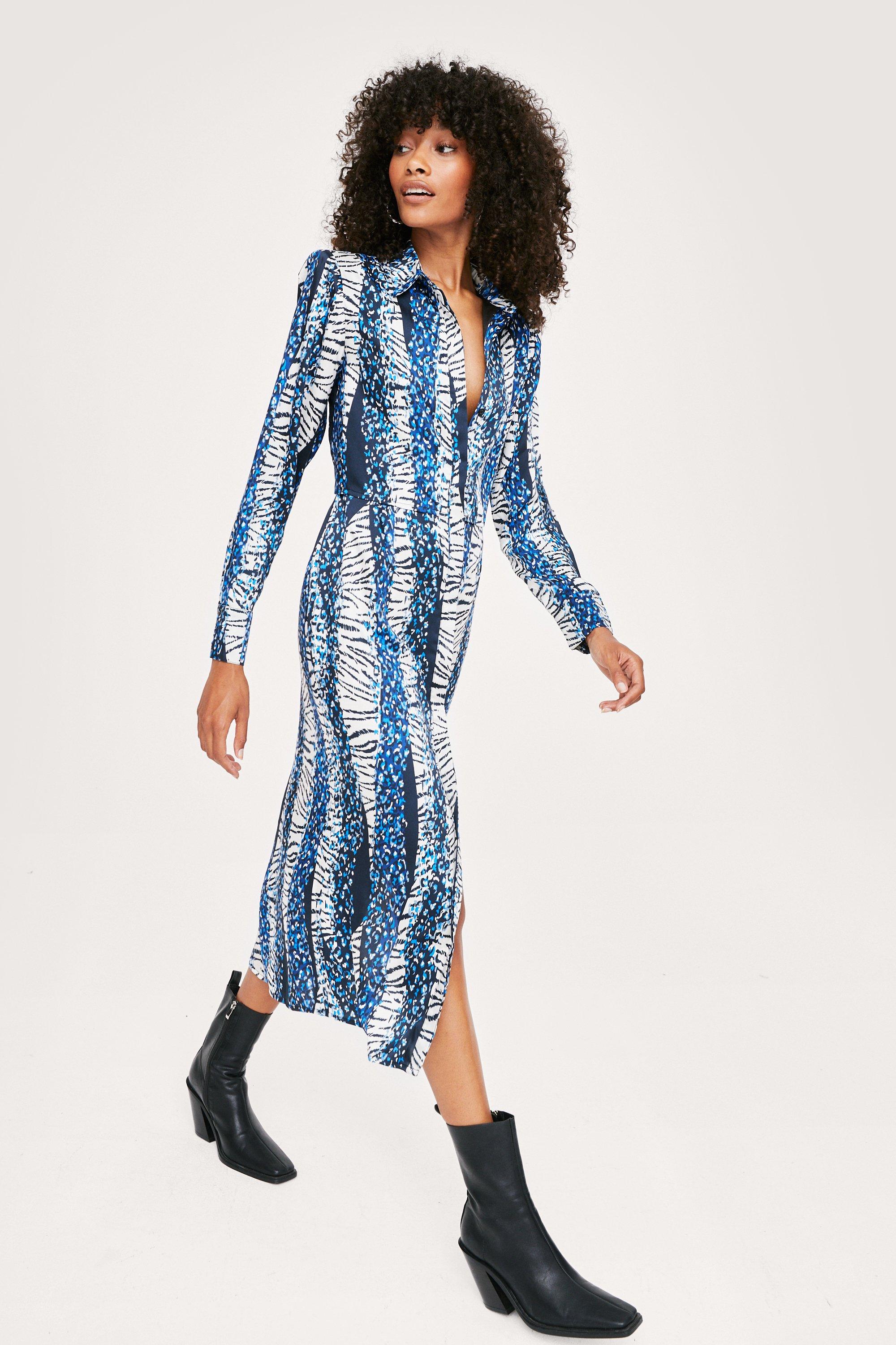 Zara blue animal print hot sale dress