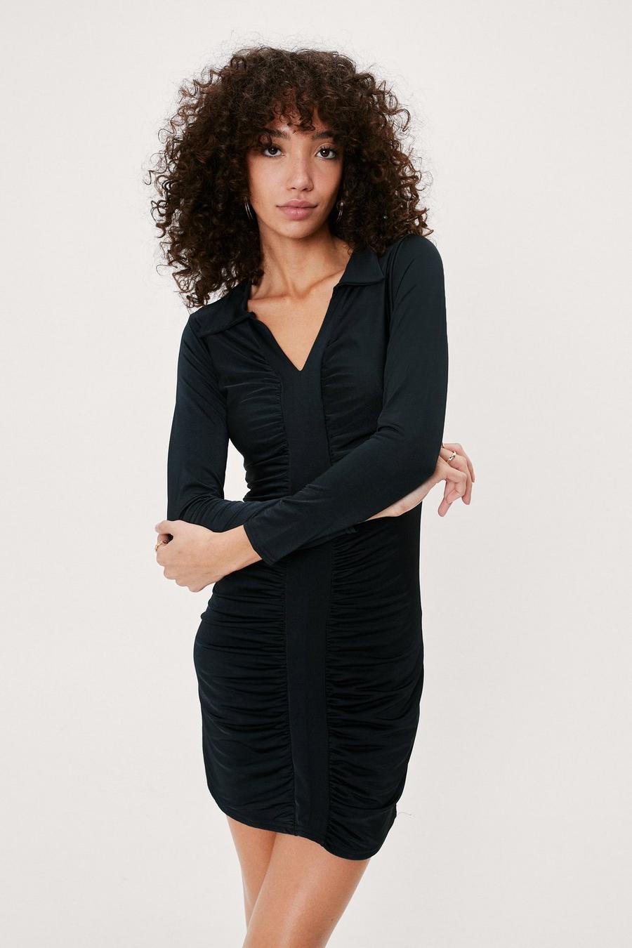 Black Recycled Ruched Front Bodycon Mini Dress image number 1