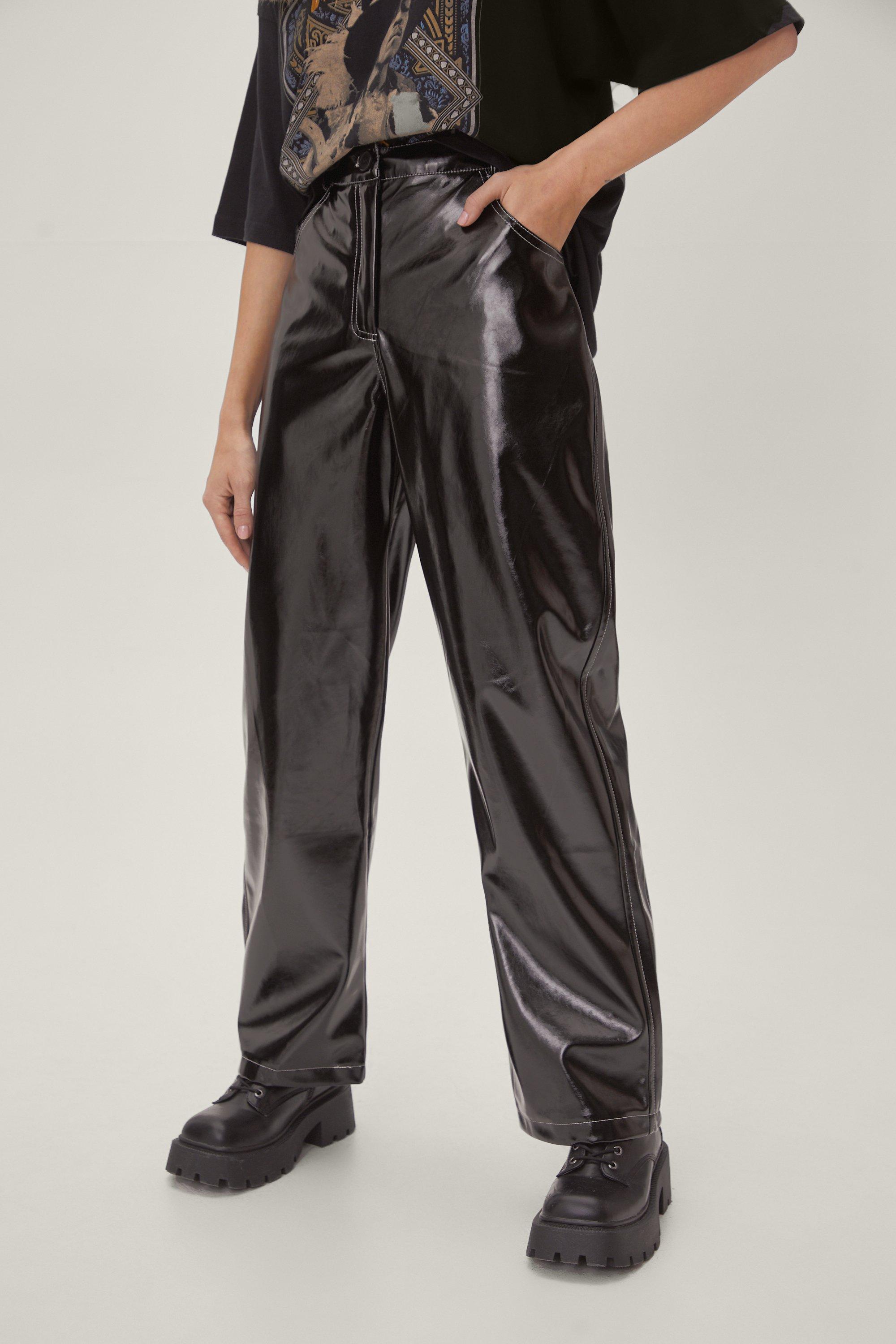 Black Contrast Stitch Vinyl Pants