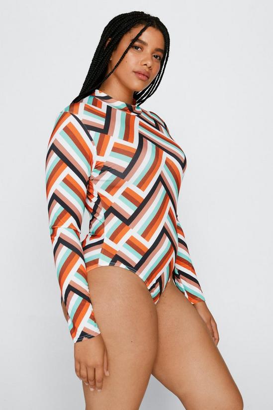 NastyGal Plus Size Stripe Print High Neck Bodysuit 3