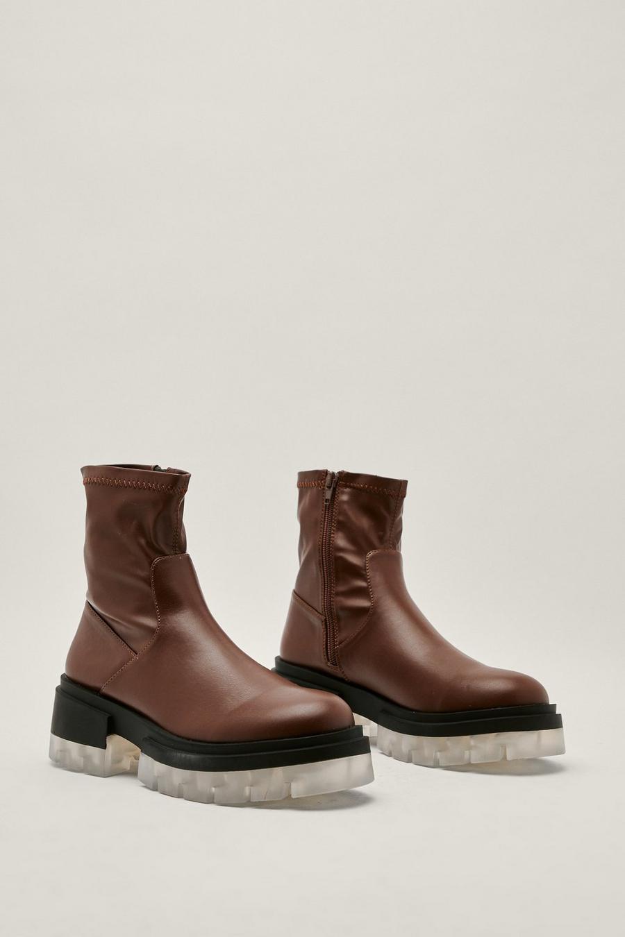 Chocolate brown Chunky Ice Sole Sock Boot image number 1