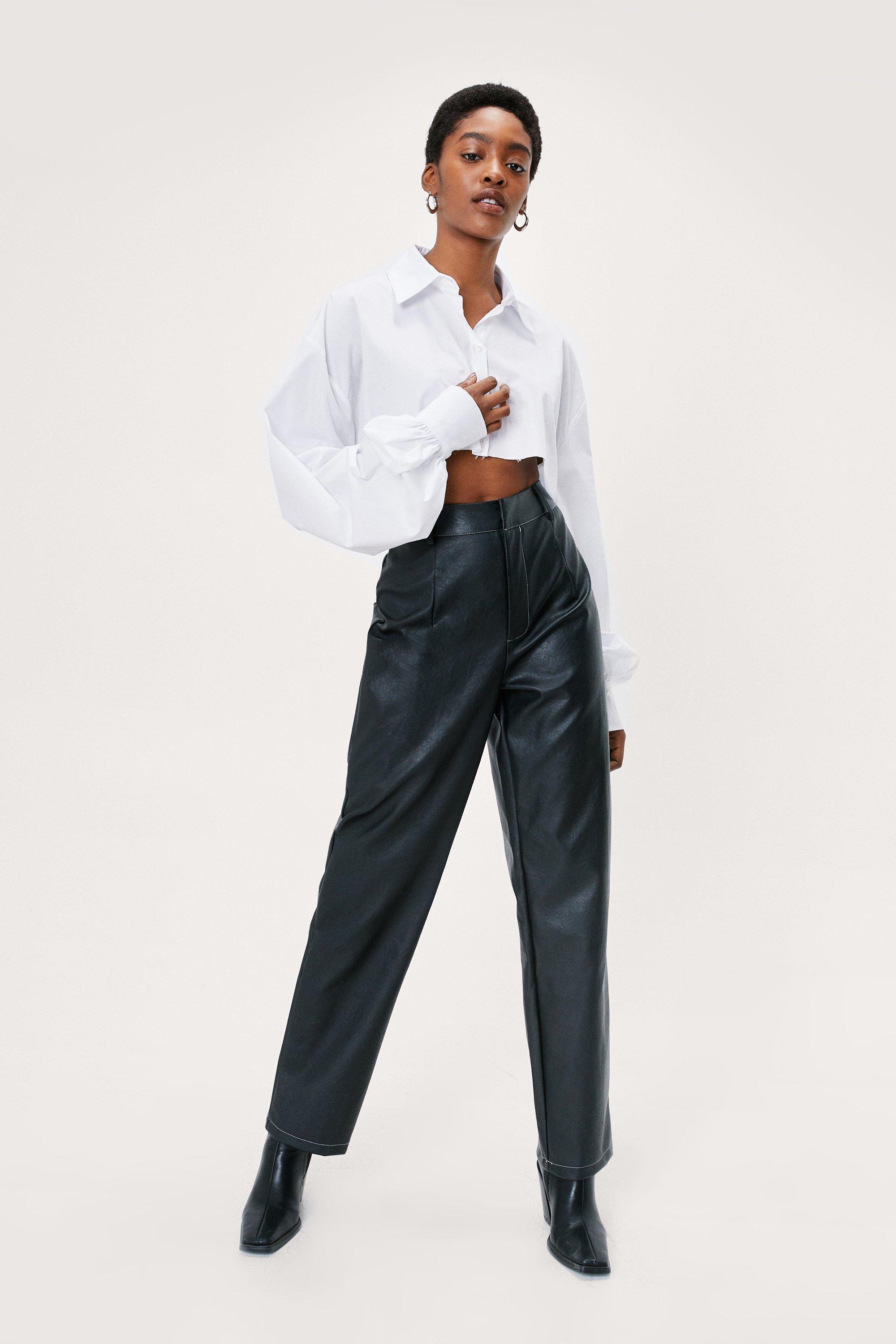 Leather store tapered trousers