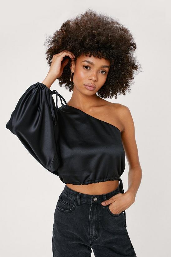 NastyGal One Sleeve Ruched Cropped Blouse 1