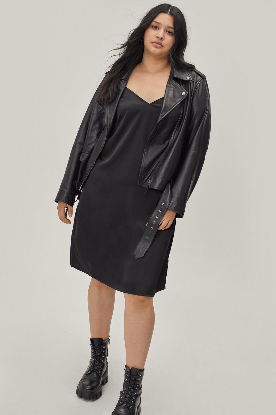 Black Plus Size Satin Mini Cami Dress image number 1