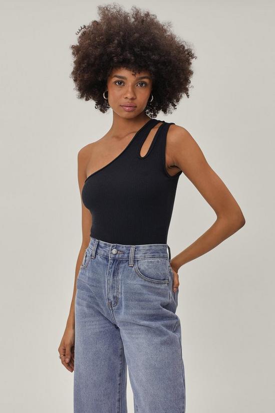 NastyGal Ribbed Cut Out Asymetric Bodysuit 1