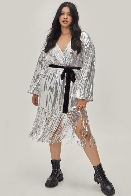 NastyGal Plus Size Belted Sequin Wrap Midi Dress 1