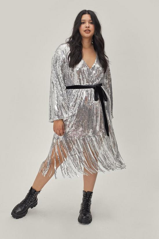 NastyGal Plus Size Belted Sequin Wrap Midi Dress 2