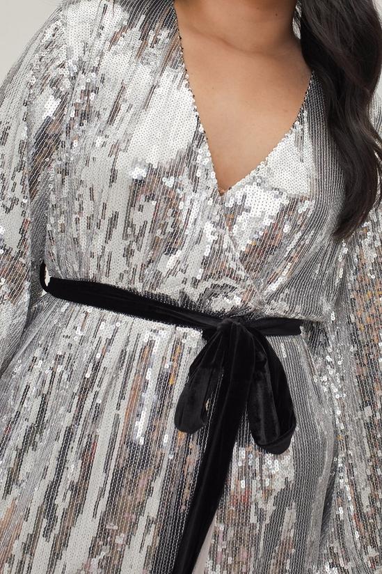 NastyGal Plus Size Belted Sequin Wrap Midi Dress 3