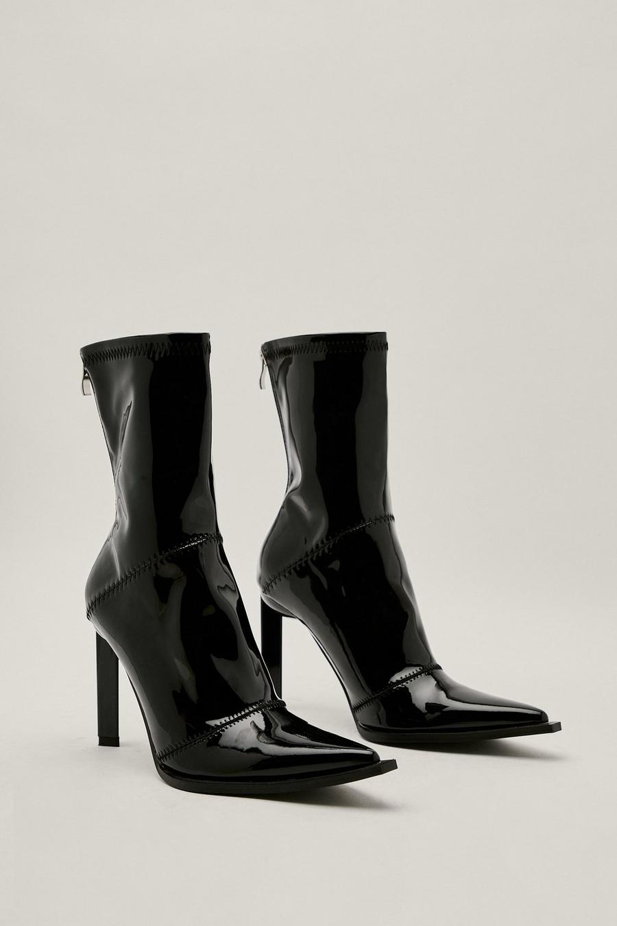 Black Patent Pointed Sock Boots image number 1