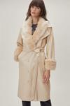 NastyGal Faux Leather Fur Trimmed Db Coat thumbnail 1