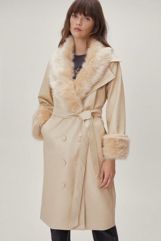 NastyGal Faux Leather Fur Trimmed Db Coat 1