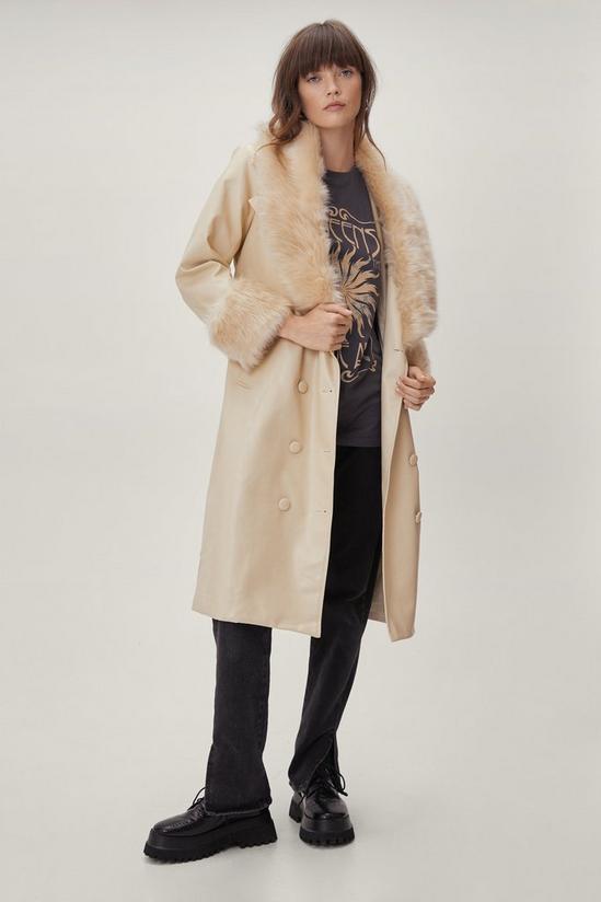 NastyGal Faux Leather Fur Trimmed Db Coat 2