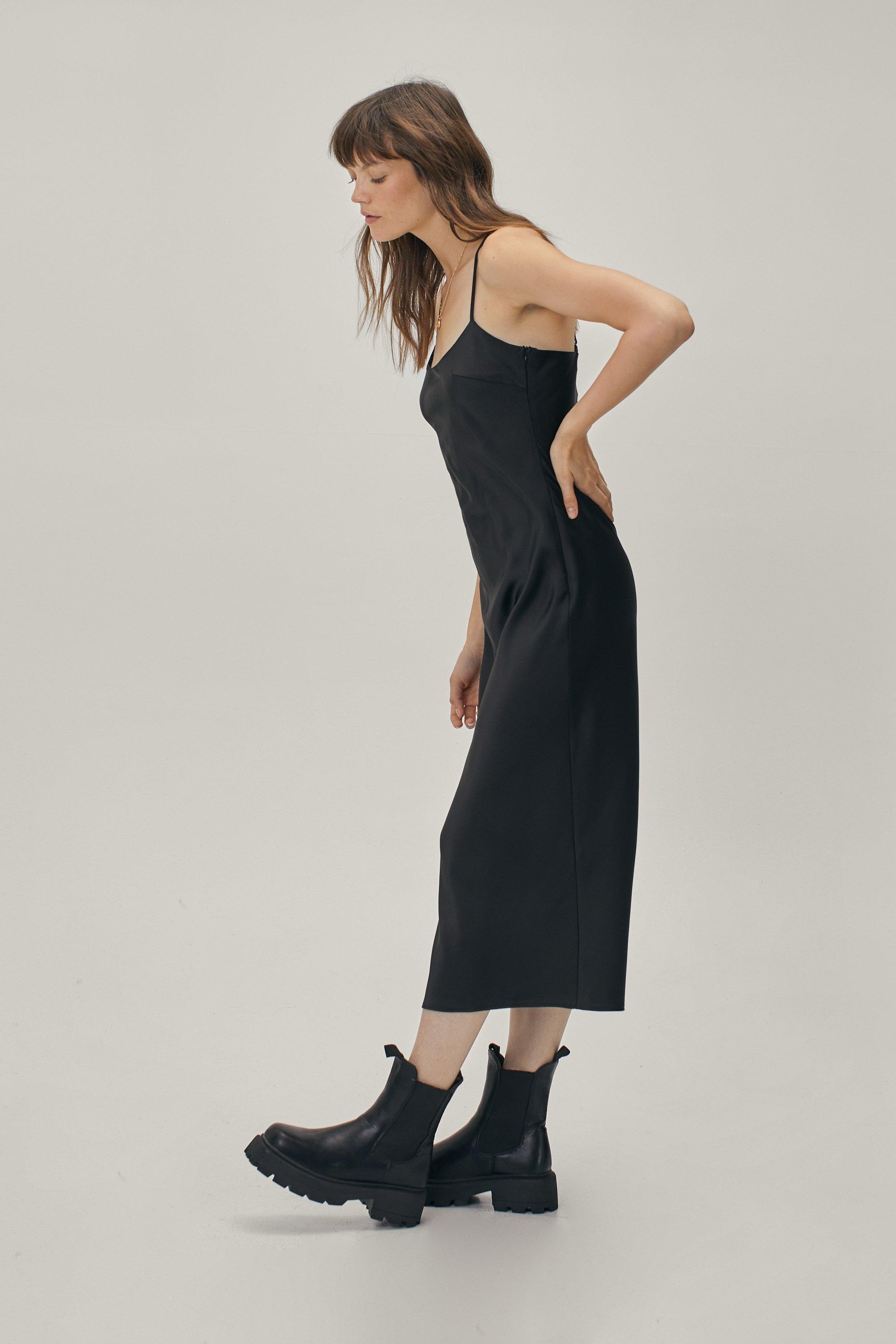 Square Neck Satin Slip Midi Dress