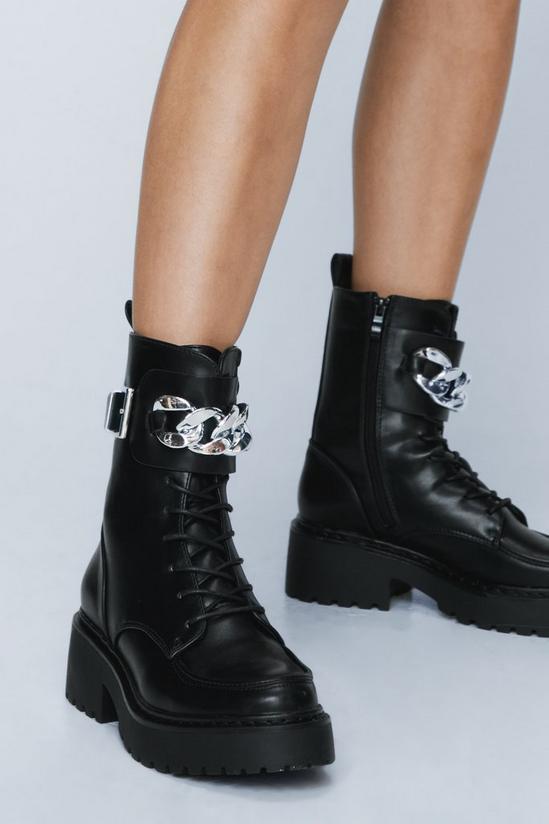 NastyGal Faux Leather Chunky Curb Chain Hiker Boots 2