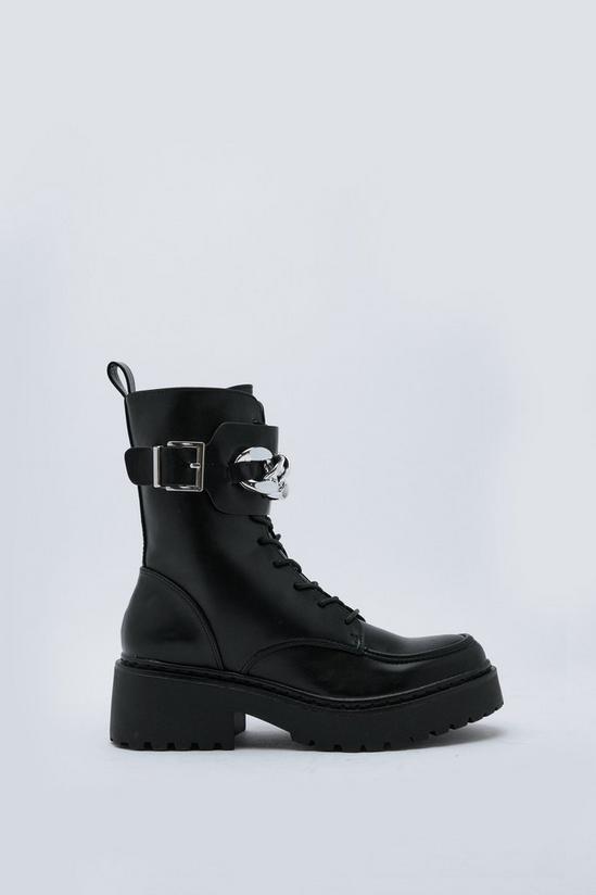 NastyGal Faux Leather Chunky Curb Chain Hiker Boots 3