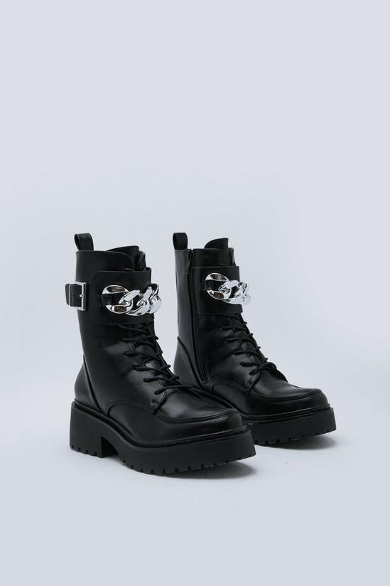 NastyGal Faux Leather Chunky Curb Chain Hiker Boots 4