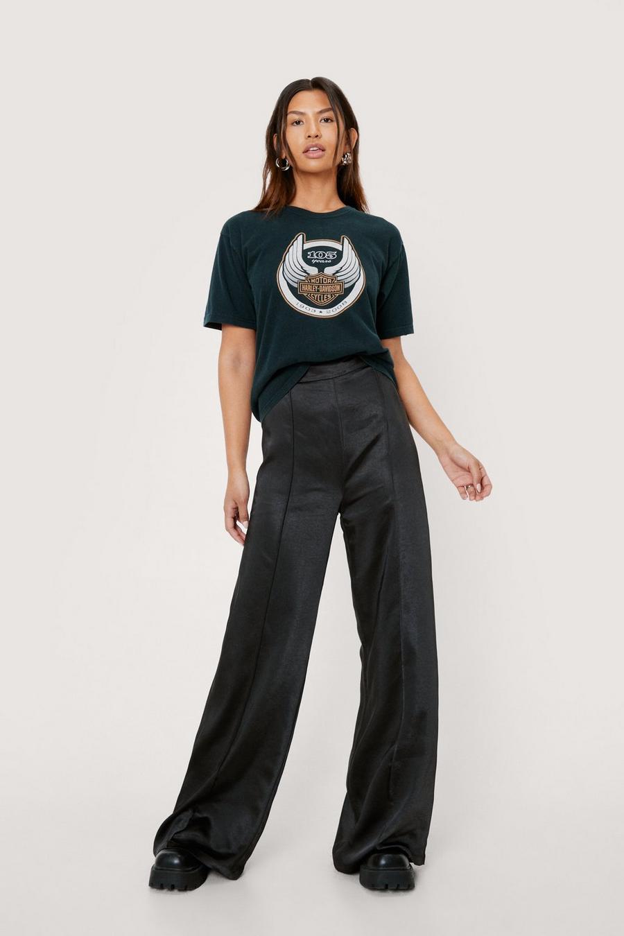 Black High Waisted Satin Pintuck Trousers image number 1