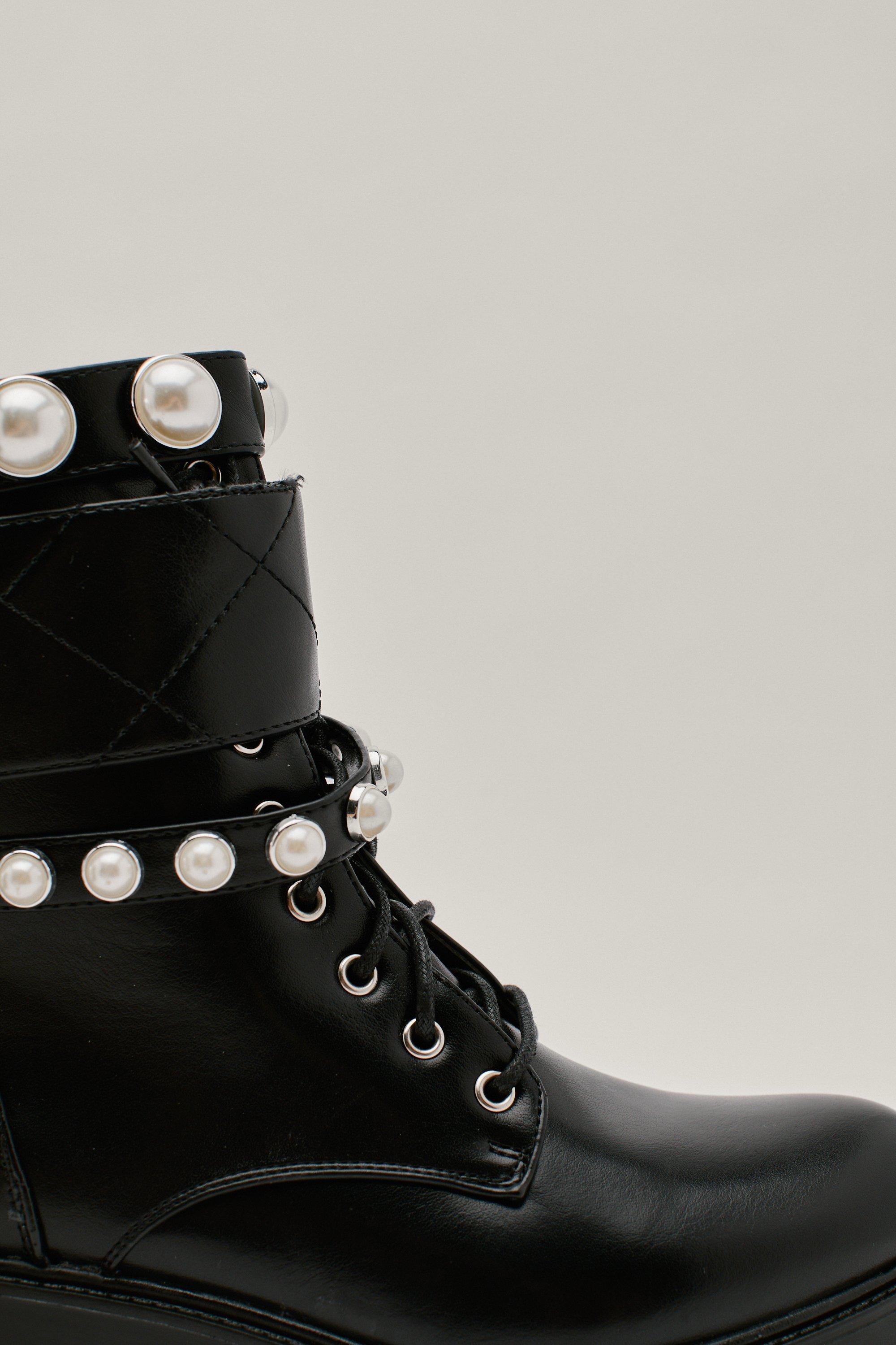 Black pearl biker boots sale