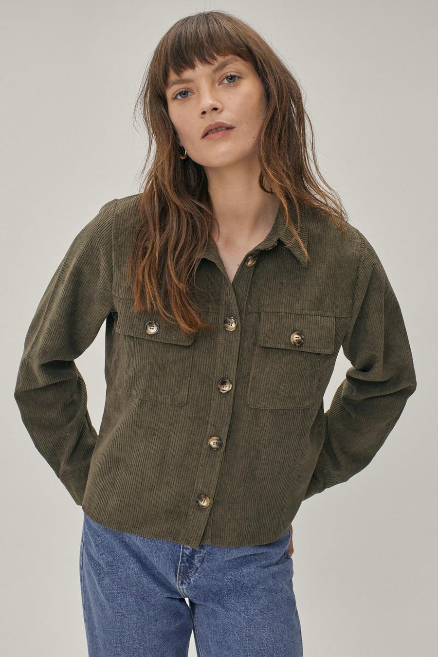 Olive green Corduroy Boxy Button-Down Shirt image number 1