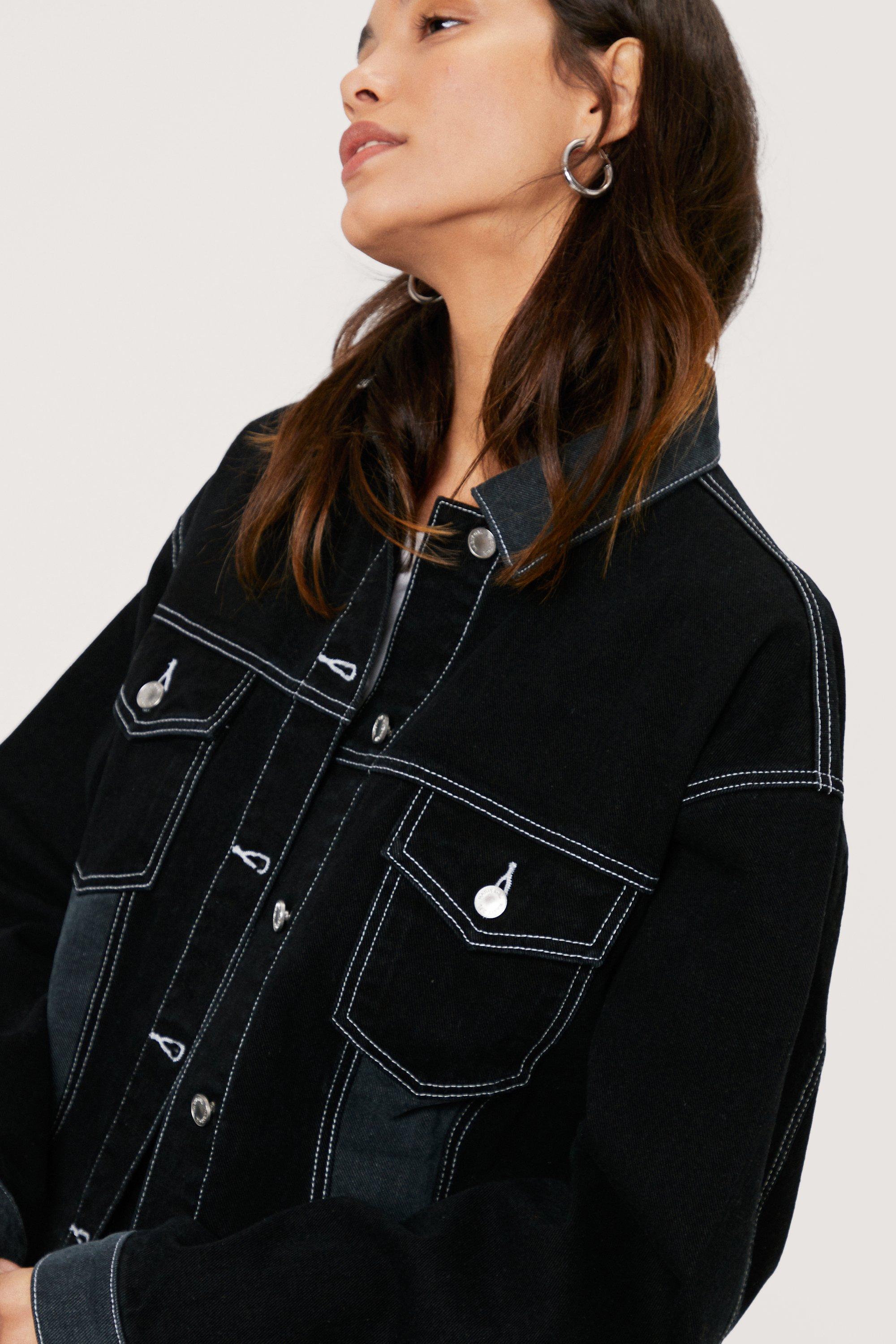 Black contrast clearance stitch denim jacket