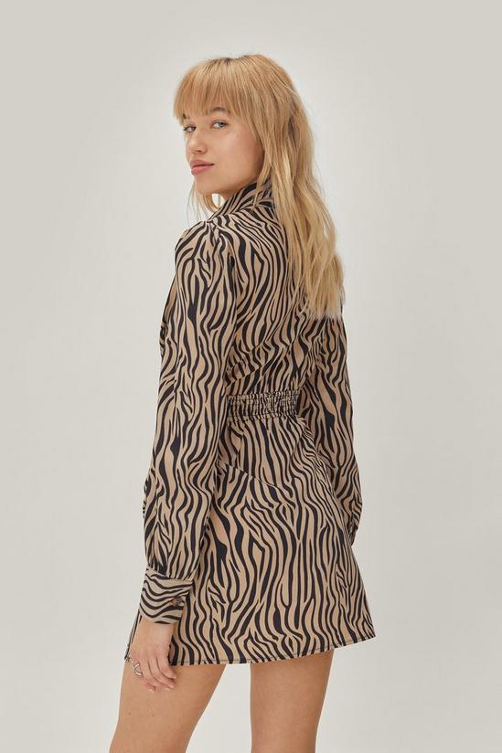 NastyGal Zebra Print Ruched Mini Shirt Dress 4