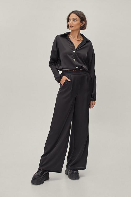 NastyGal Satin Collared Shirt and Wide Leg Trousers Set 1