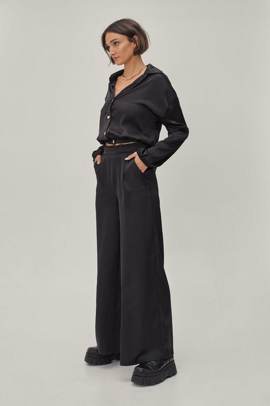 NastyGal Satin Collared Shirt and Wide Leg Trousers Set 3