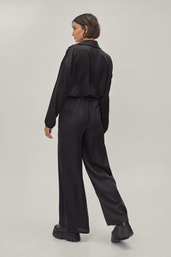 NastyGal Satin Collared Shirt and Wide Leg Trousers Set 4