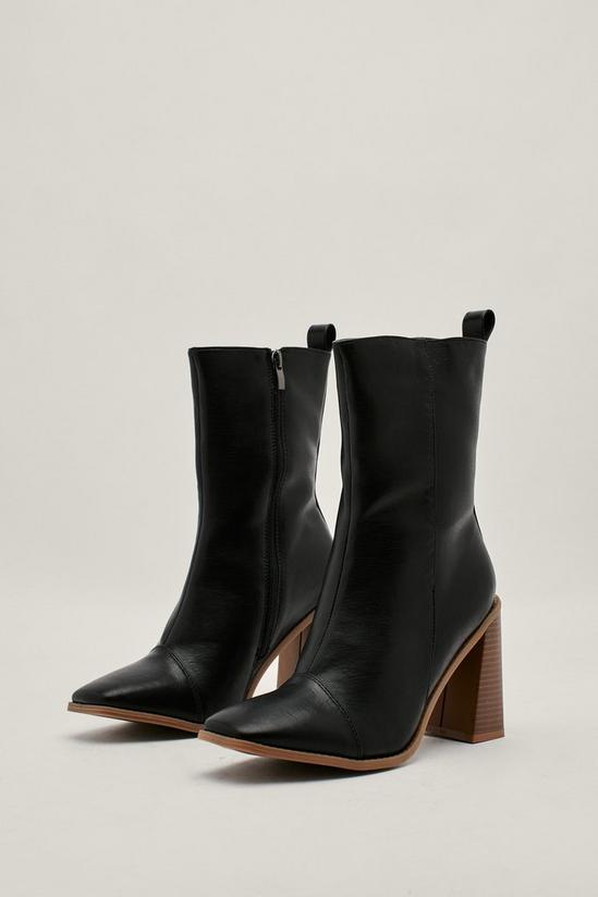NastyGal Faux Leather Wooden Heeled Ankle Boots 3