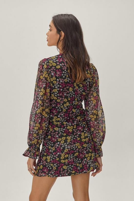 NastyGal Ditsy Floral Print Blouson Sleeve Mini Dress 4