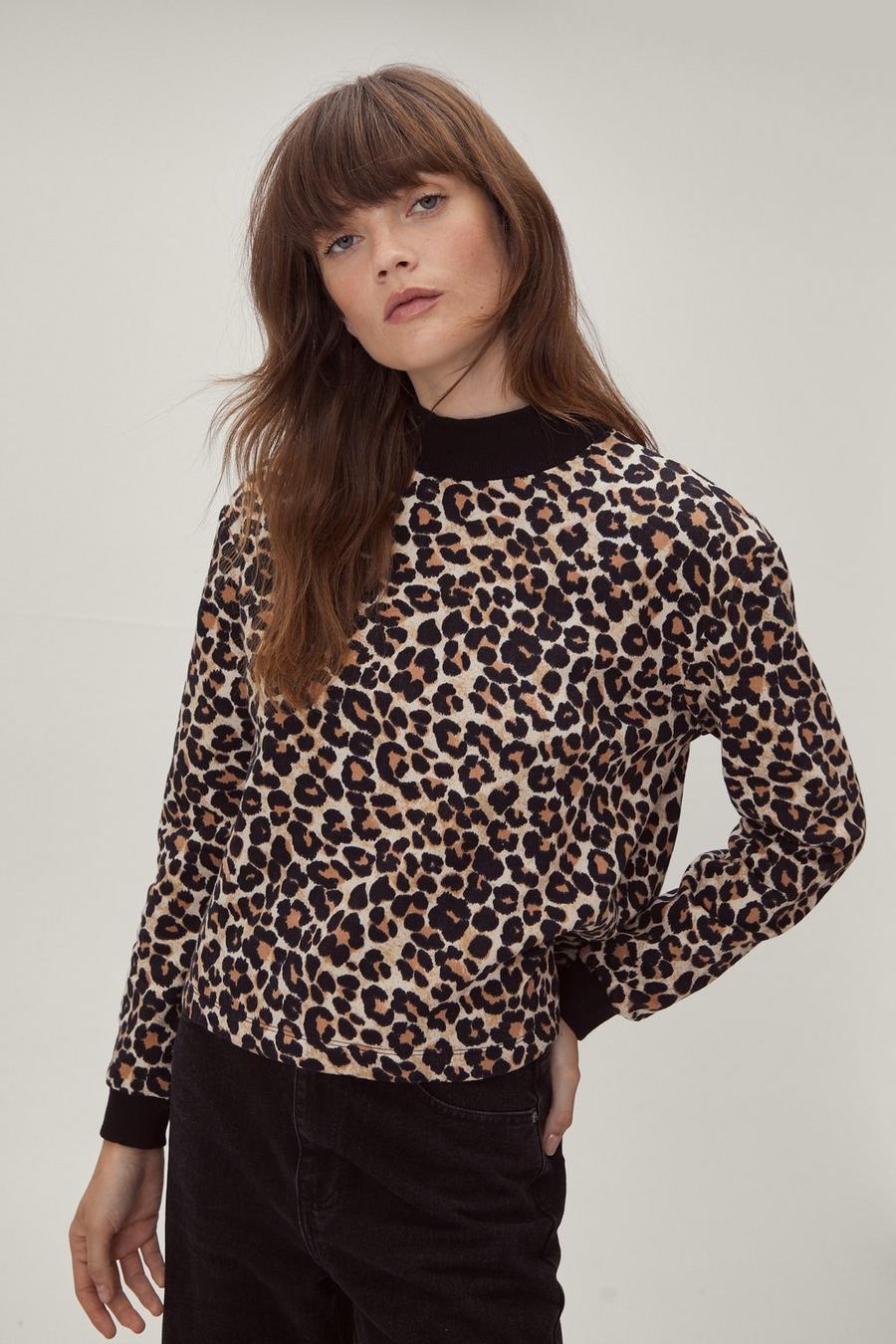 Oversized Leopard Print High Neck Sweatshirt image number 1