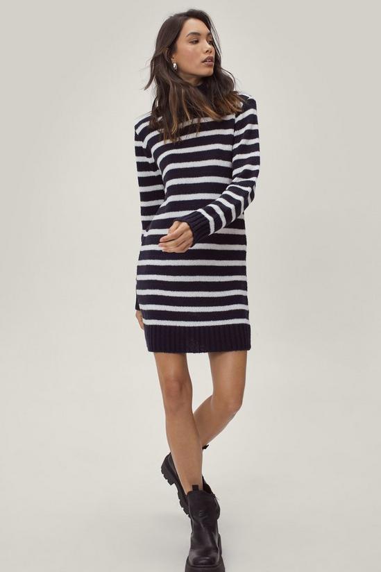 NastyGal Knitted Stripe Roll Neck Mini Jumper Dress 2