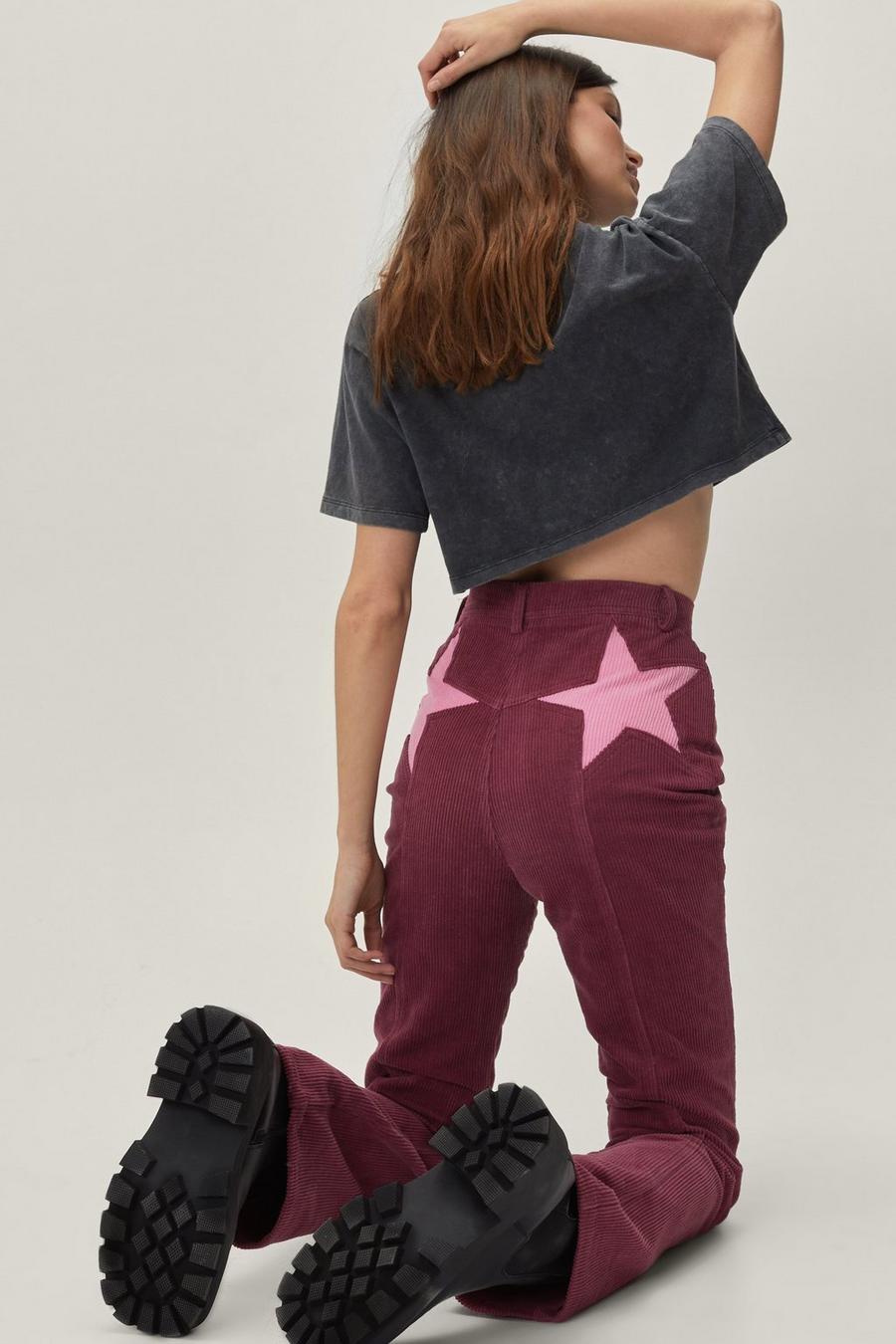 Berry Corduroy High Waisted Flared Star Trousers image number 1